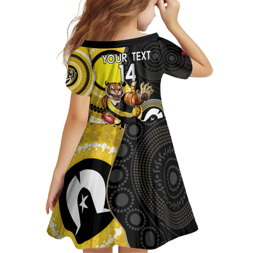 Custom AFL Richmond NAIDOC Week Kid Short Sleeve Dress Keep The Fire Burning Indigenous Art