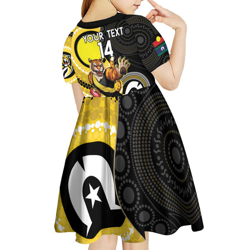 Custom AFL Richmond NAIDOC Week Kid Short Sleeve Dress Keep The Fire Burning Indigenous Art