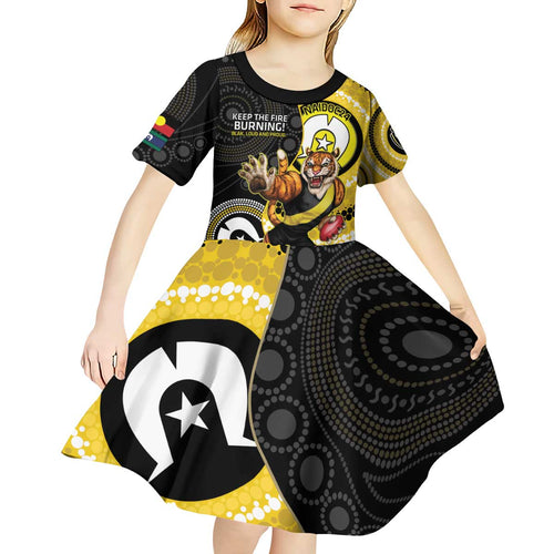 Custom AFL Richmond NAIDOC Week Kid Short Sleeve Dress Keep The Fire Burning Indigenous Art