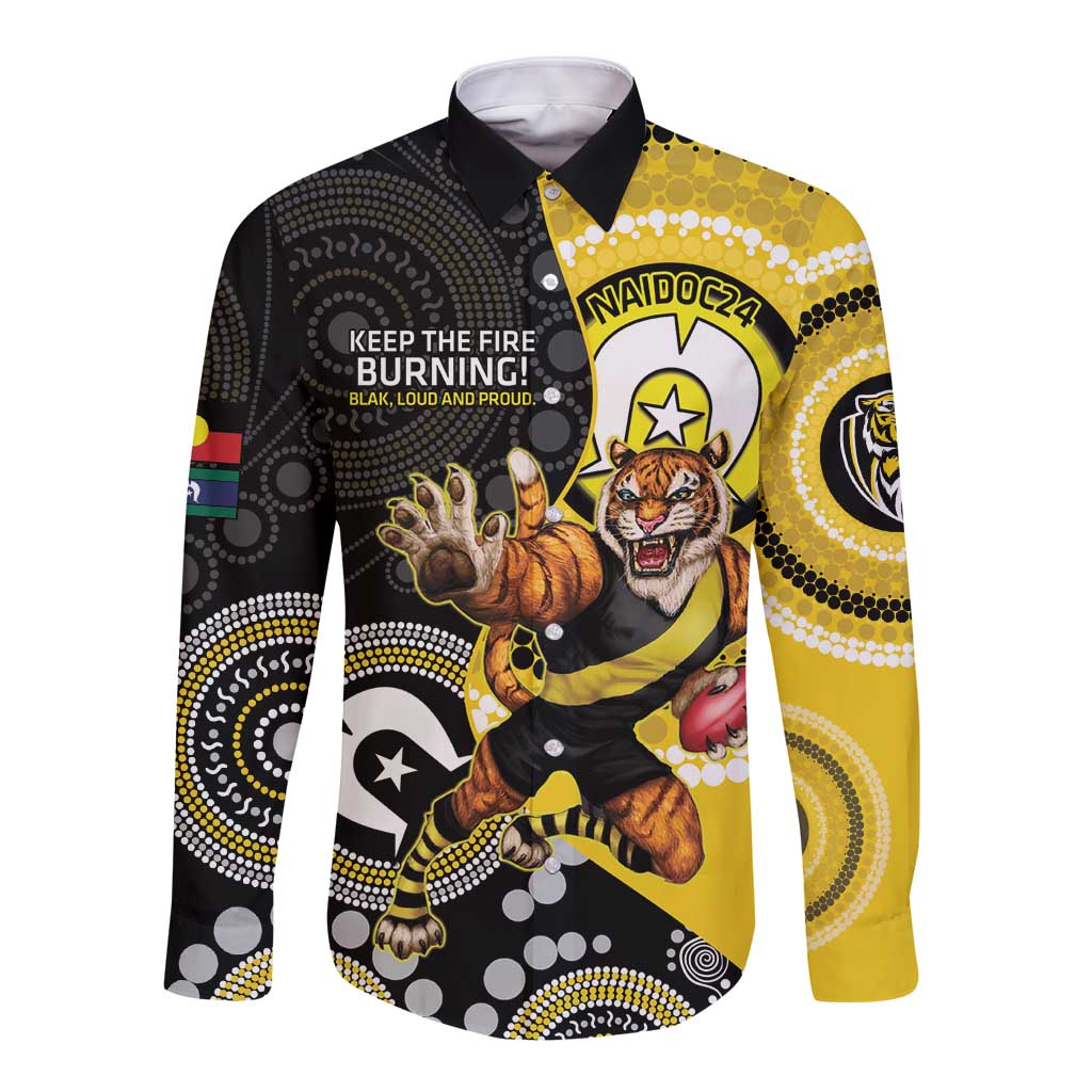 Custom AFL Richmond NAIDOC Week Long Sleeve Button Shirt Keep The Fire Burning Indigenous Art
