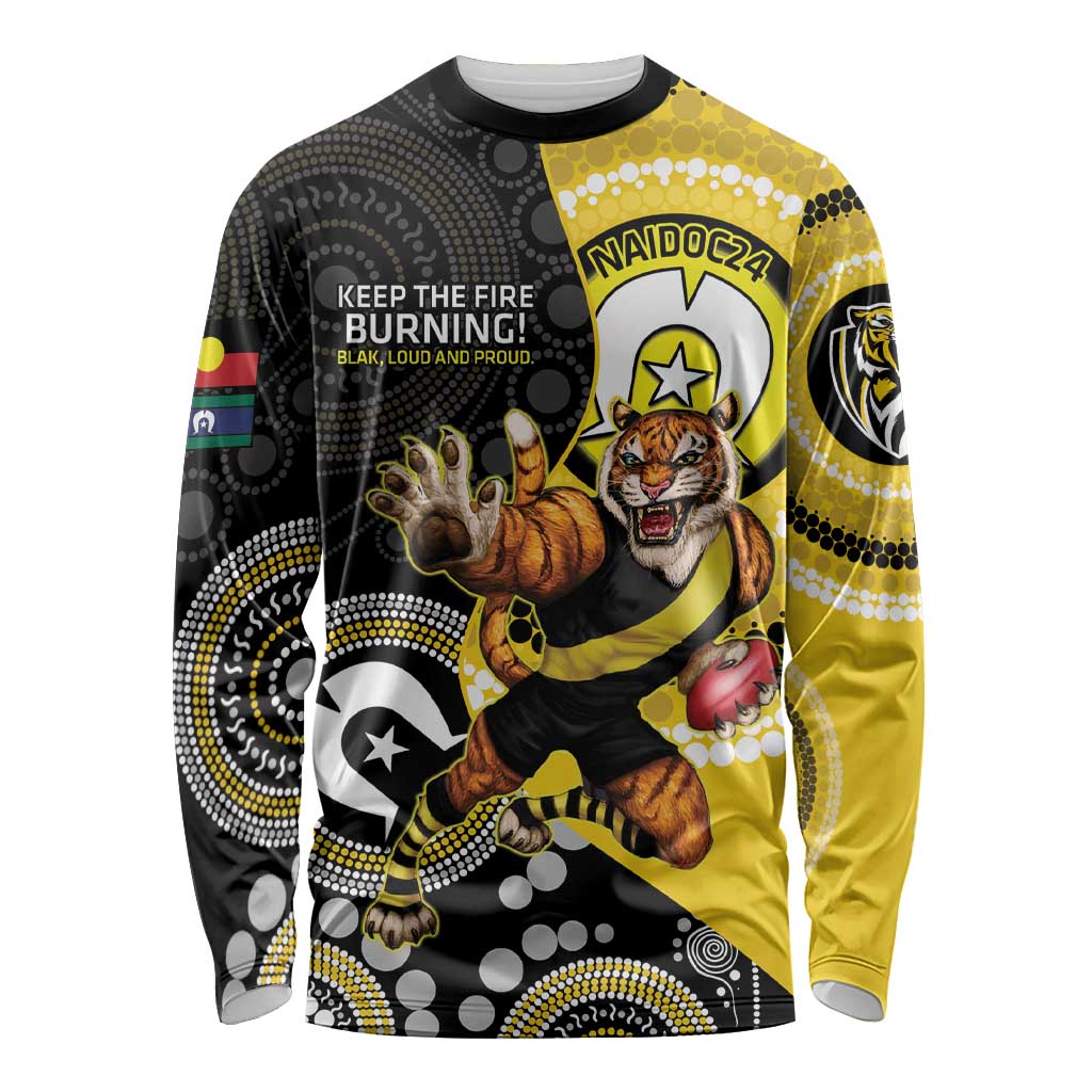 Custom AFL Richmond NAIDOC Week Long Sleeve Shirt Keep The Fire Burning Indigenous Art