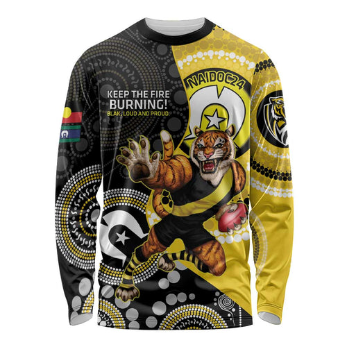 Custom AFL Richmond NAIDOC Week Long Sleeve Shirt Keep The Fire Burning Indigenous Art