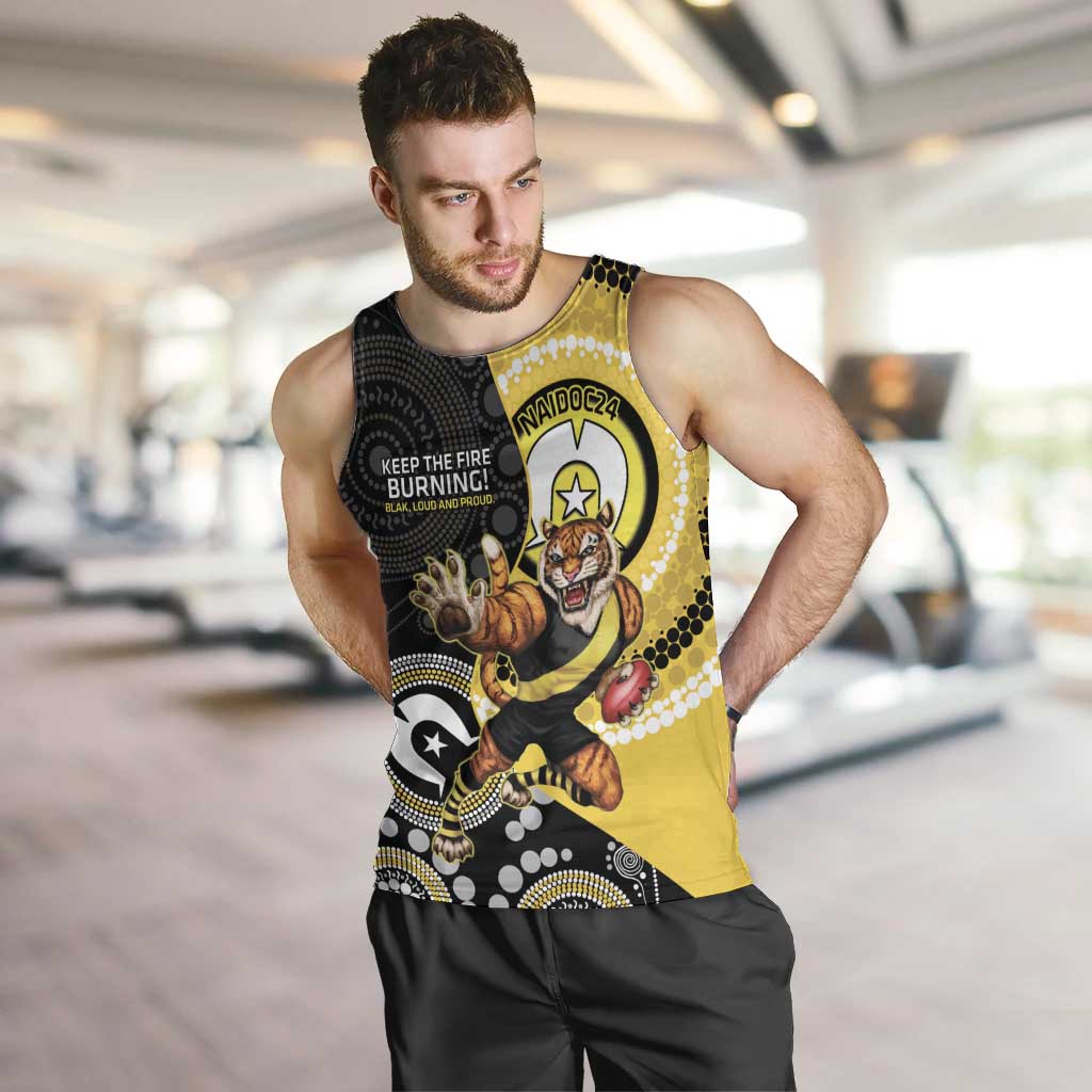 Custom AFL Richmond NAIDOC Week Men Tank Top Keep The Fire Burning Indigenous Art