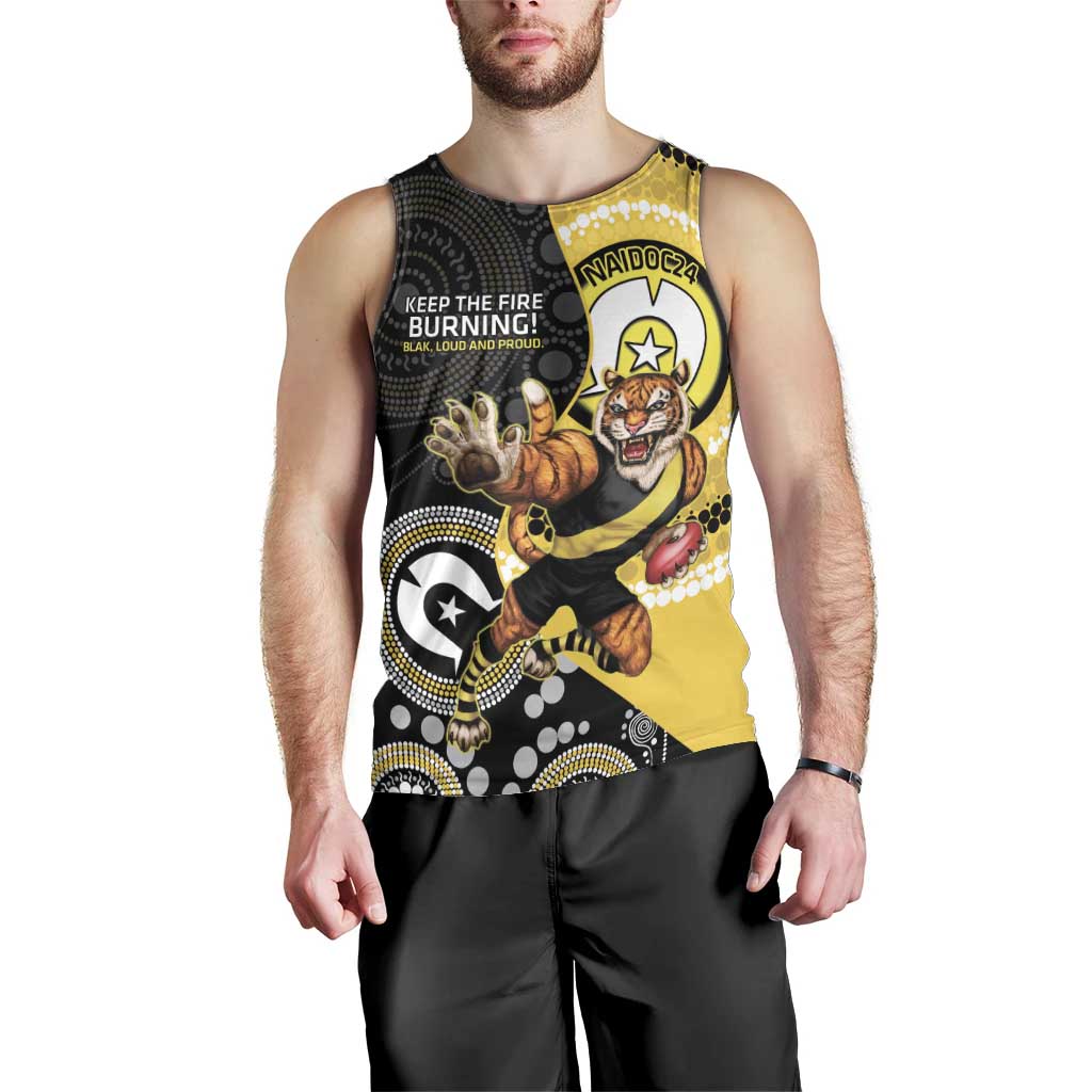 Custom AFL Richmond NAIDOC Week Men Tank Top Keep The Fire Burning Indigenous Art