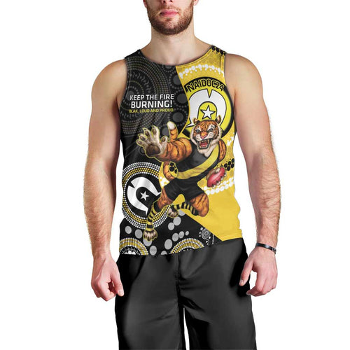 Custom AFL Richmond NAIDOC Week Men Tank Top Keep The Fire Burning Indigenous Art