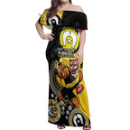 Custom AFL Richmond NAIDOC Week Off Shoulder Maxi Dress Keep The Fire Burning Indigenous Art