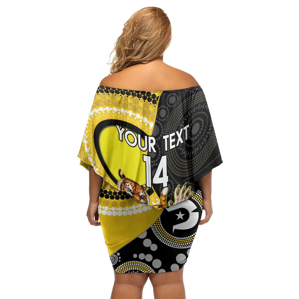 Custom AFL Richmond NAIDOC Week Off Shoulder Short Dress Keep The Fire Burning Indigenous Art