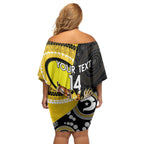 Custom AFL Richmond NAIDOC Week Off Shoulder Short Dress Keep The Fire Burning Indigenous Art