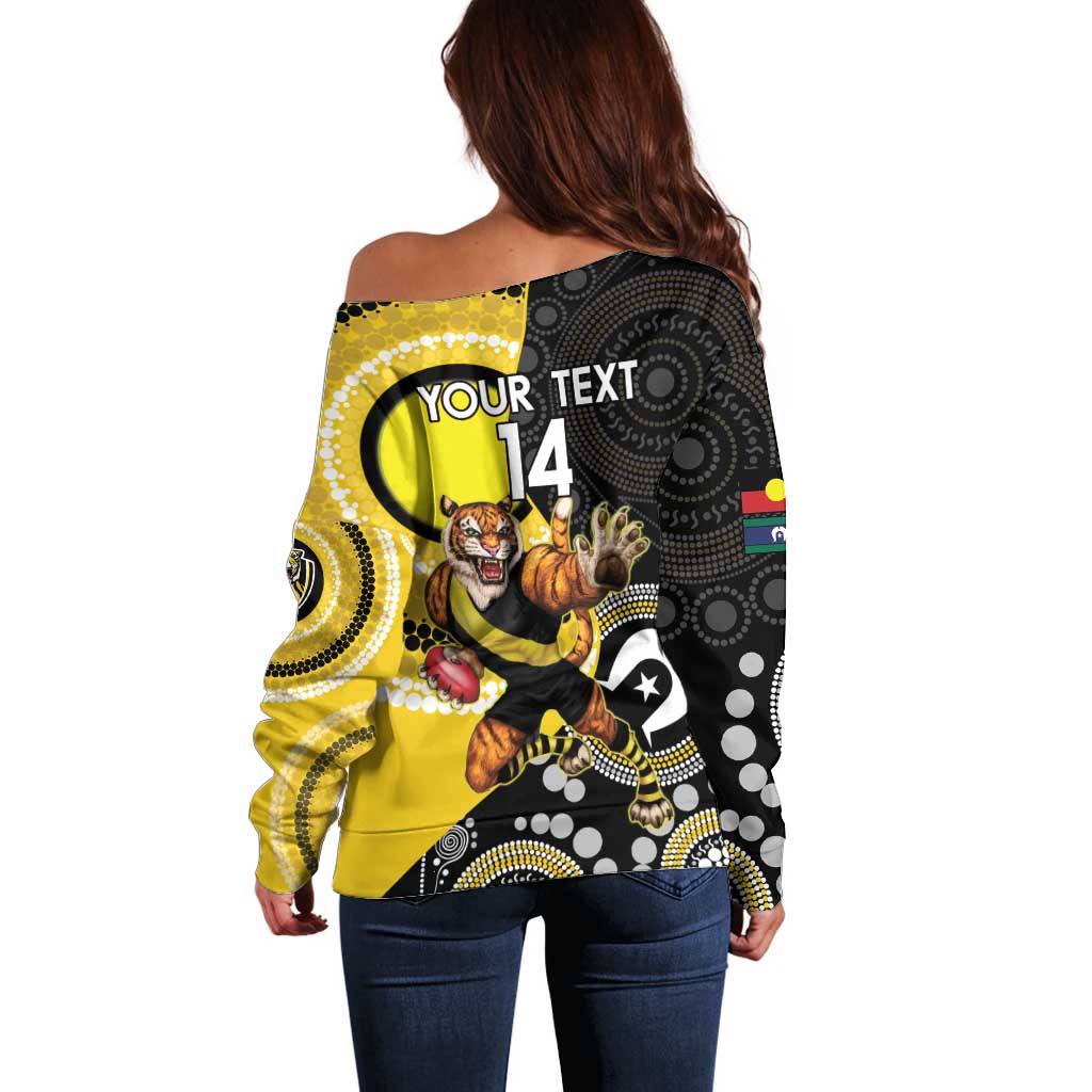 Custom AFL Richmond NAIDOC Week Off Shoulder Sweater Keep The Fire Burning Indigenous Art