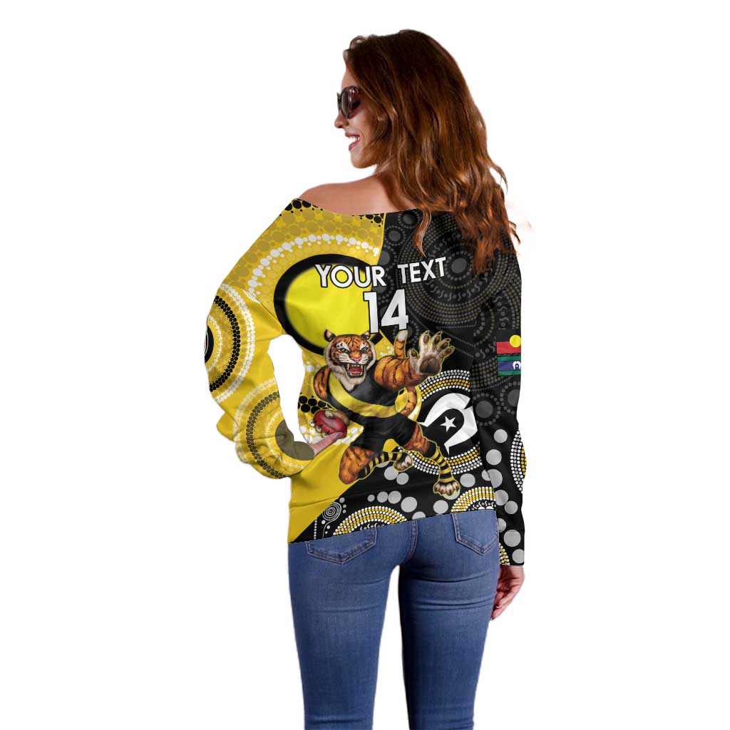 Custom AFL Richmond NAIDOC Week Off Shoulder Sweater Keep The Fire Burning Indigenous Art