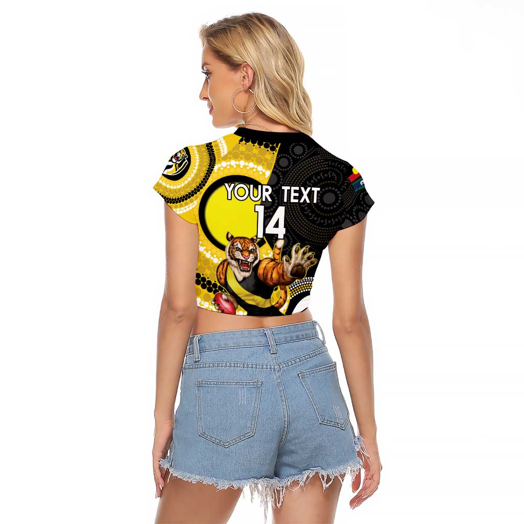 Custom AFL Richmond NAIDOC Week Raglan Cropped T Shirt Keep The Fire Burning Indigenous Art