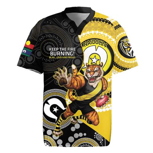 Custom AFL Richmond NAIDOC Week Rugby Jersey Keep The Fire Burning Indigenous Art
