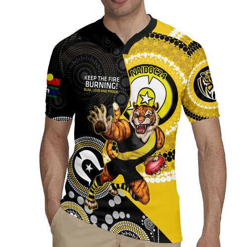Custom AFL Richmond NAIDOC Week Rugby Jersey Keep The Fire Burning Indigenous Art