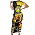 Custom AFL Richmond NAIDOC Week Short Sleeve Bodycon Dress Keep The Fire Burning Indigenous Art