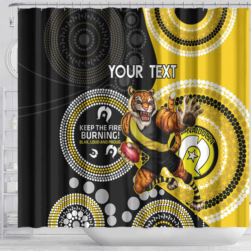 Custom AFL Richmond NAIDOC Week Shower Curtain Keep The Fire Burning Indigenous Art
