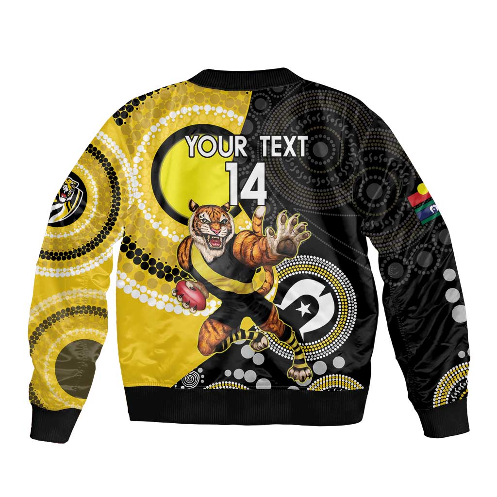 Custom AFL Richmond NAIDOC Week Sleeve Zip Bomber Jacket Keep The Fire Burning Indigenous Art