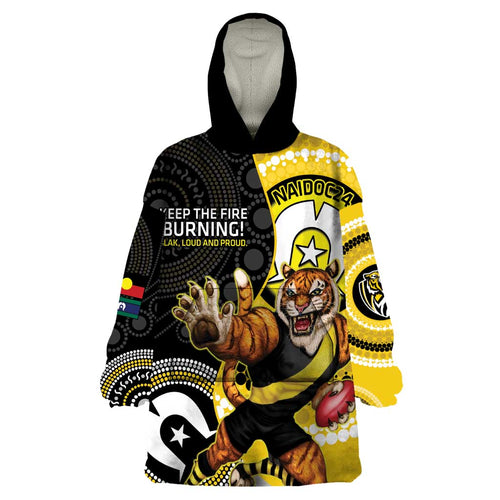 Custom AFL Richmond NAIDOC Week Wearable Blanket Hoodie Keep The Fire Burning Indigenous Art
