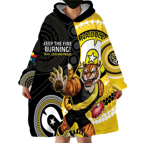 Custom AFL Richmond NAIDOC Week Wearable Blanket Hoodie Keep The Fire Burning Indigenous Art