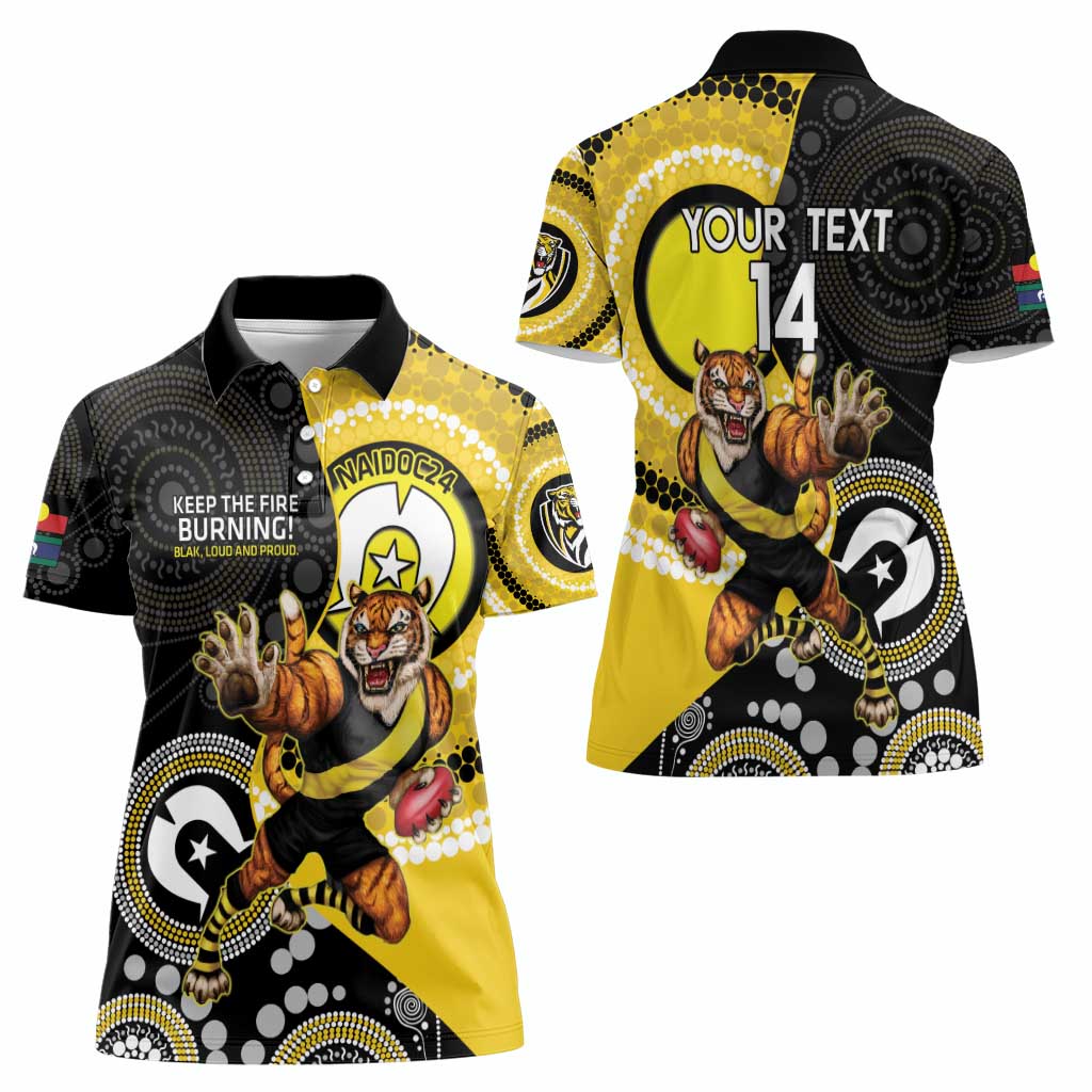Custom AFL Richmond NAIDOC Week Women Polo Shirt Keep The Fire Burning Indigenous Art