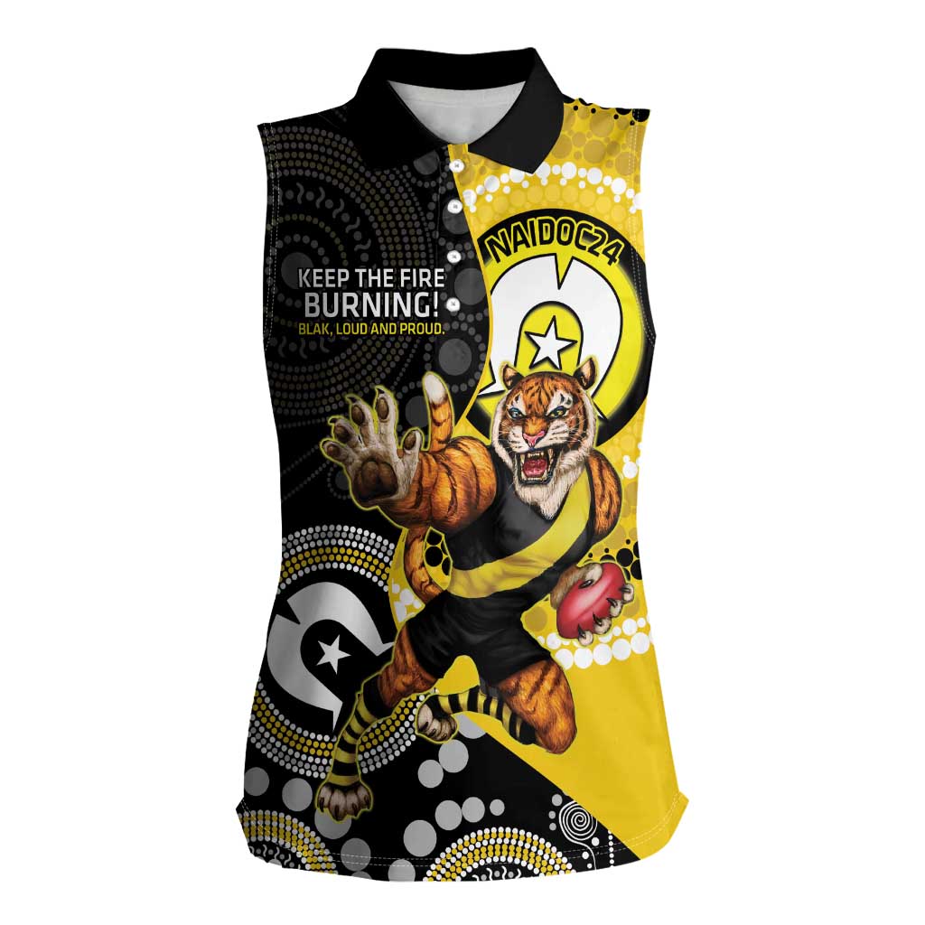 Custom AFL Richmond NAIDOC Week Women Sleeveless Polo Shirt Keep The Fire Burning Indigenous Art