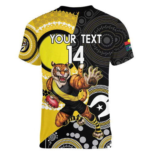 Custom AFL Richmond NAIDOC Week Women V-Neck T-Shirt Keep The Fire Burning Indigenous Art