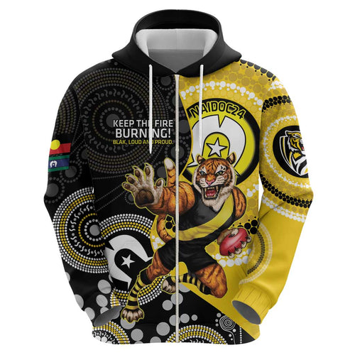 Custom AFL Richmond NAIDOC Week Zip Hoodie Keep The Fire Burning Indigenous Art