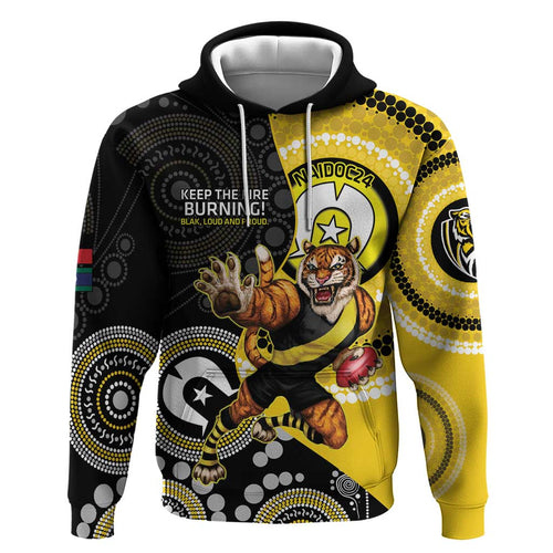 Custom AFL Richmond NAIDOC Week Zip Hoodie Keep The Fire Burning Indigenous Art