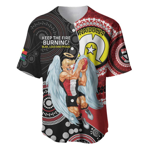 Custom AFL St Kilda NAIDOC Week Baseball Jersey Keep The Fire Burning Indigenous Art