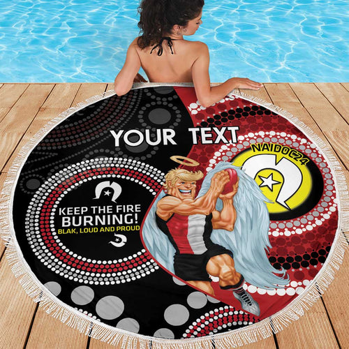 Custom AFL St Kilda NAIDOC Week Beach Blanket Keep The Fire Burning Indigenous Art