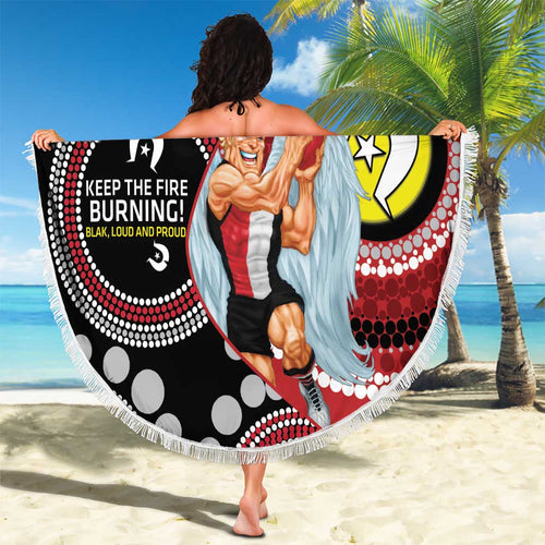 Custom AFL St Kilda NAIDOC Week Beach Blanket Keep The Fire Burning Indigenous Art