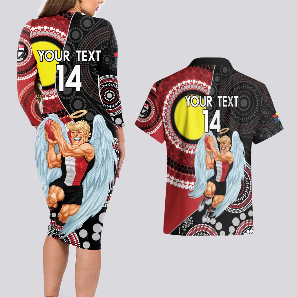 Custom AFL St Kilda NAIDOC Week Couples Matching Long Sleeve Bodycon Dress and Hawaiian Shirt Keep The Fire Burning Indigenous Art
