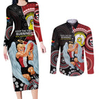 Custom AFL St Kilda NAIDOC Week Couples Matching Long Sleeve Bodycon Dress and Long Sleeve Button Shirt Keep The Fire Burning Indigenous Art