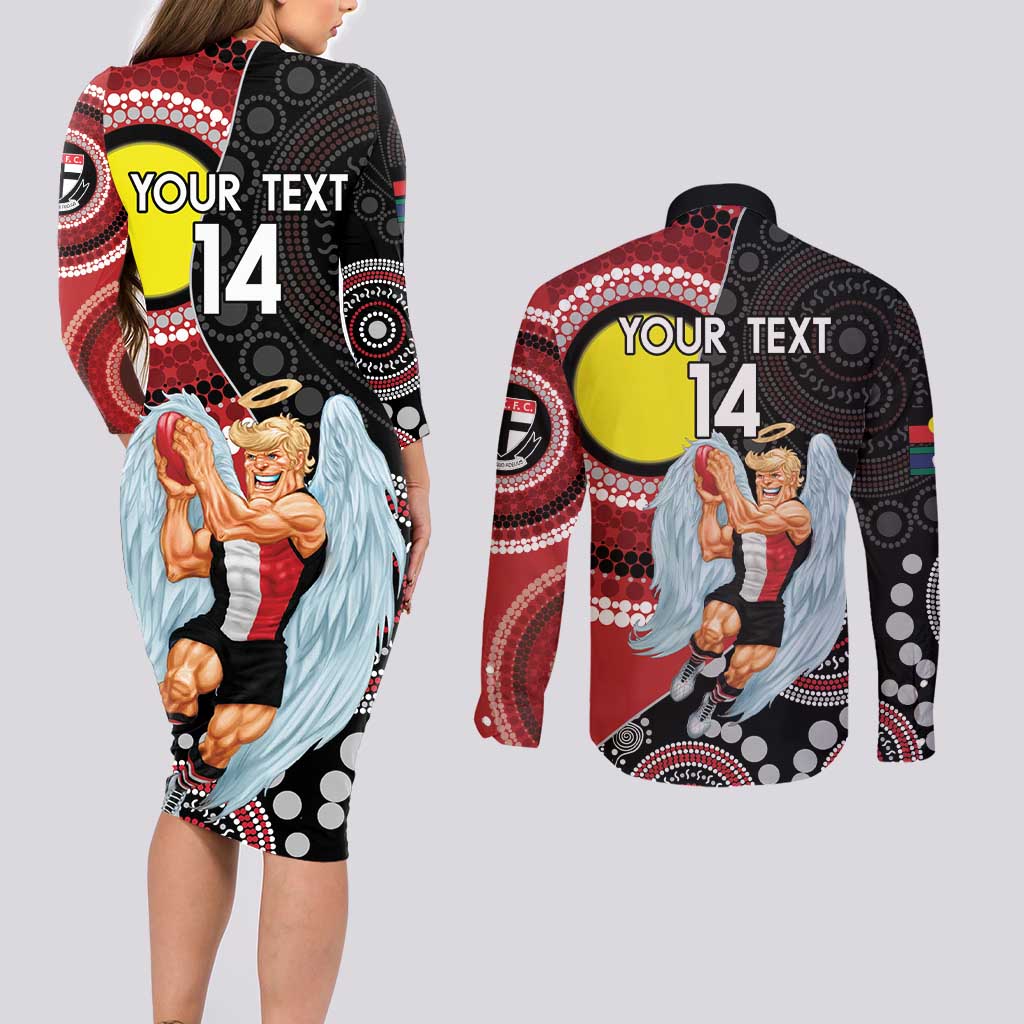Custom AFL St Kilda NAIDOC Week Couples Matching Long Sleeve Bodycon Dress and Long Sleeve Button Shirt Keep The Fire Burning Indigenous Art