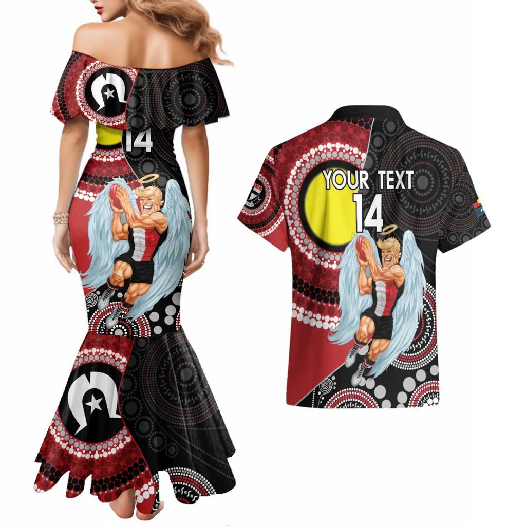 Custom AFL St Kilda NAIDOC Week Couples Matching Mermaid Dress and Hawaiian Shirt Keep The Fire Burning Indigenous Art