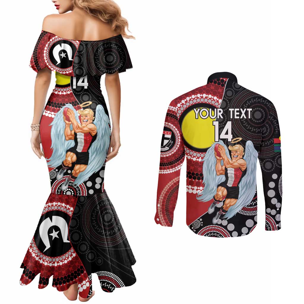 Custom AFL St Kilda NAIDOC Week Couples Matching Mermaid Dress and Long Sleeve Button Shirt Keep The Fire Burning Indigenous Art