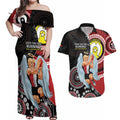 Custom AFL St Kilda NAIDOC Week Couples Matching Off Shoulder Maxi Dress and Hawaiian Shirt Keep The Fire Burning Indigenous Art