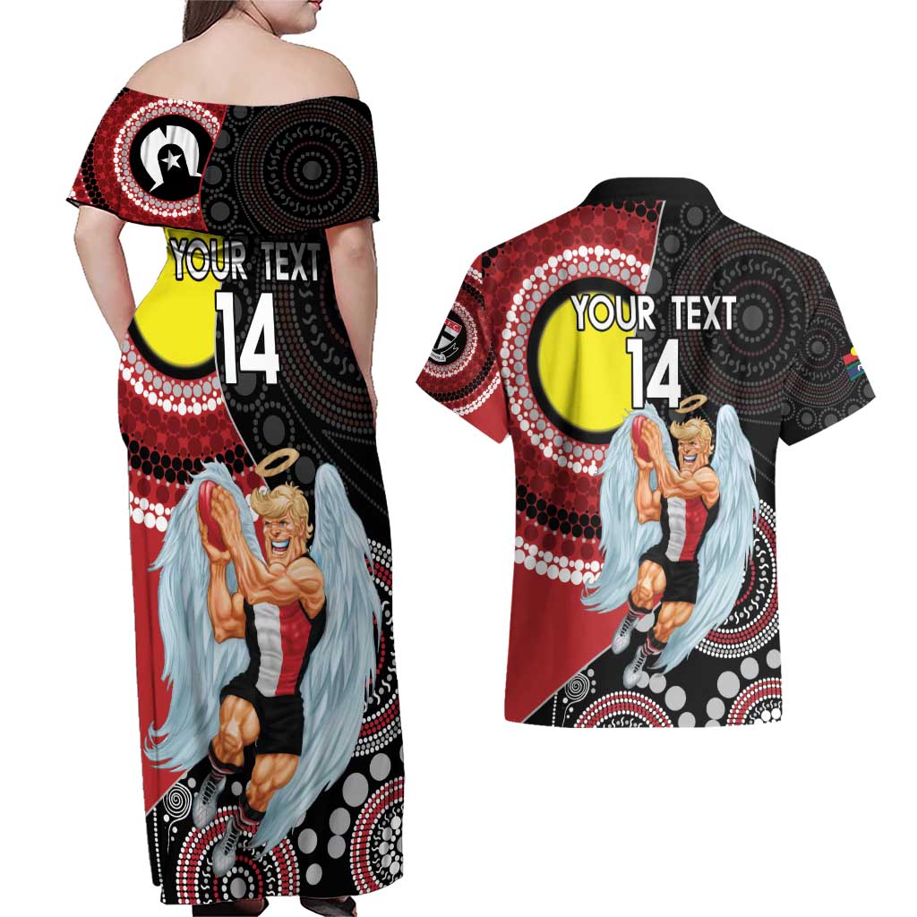 Custom AFL St Kilda NAIDOC Week Couples Matching Off Shoulder Maxi Dress and Hawaiian Shirt Keep The Fire Burning Indigenous Art