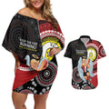 Custom AFL St Kilda NAIDOC Week Couples Matching Off Shoulder Short Dress and Hawaiian Shirt Keep The Fire Burning Indigenous Art