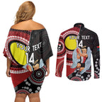 Custom AFL St Kilda NAIDOC Week Couples Matching Off Shoulder Short Dress and Long Sleeve Button Shirt Keep The Fire Burning Indigenous Art