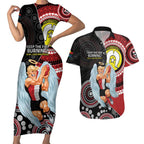 Custom AFL St Kilda NAIDOC Week Couples Matching Short Sleeve Bodycon Dress and Hawaiian Shirt Keep The Fire Burning Indigenous Art