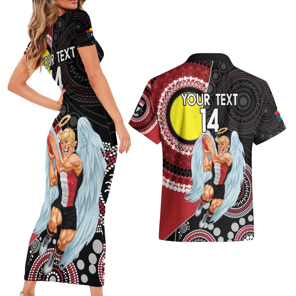 Custom AFL St Kilda NAIDOC Week Couples Matching Short Sleeve Bodycon Dress and Hawaiian Shirt Keep The Fire Burning Indigenous Art