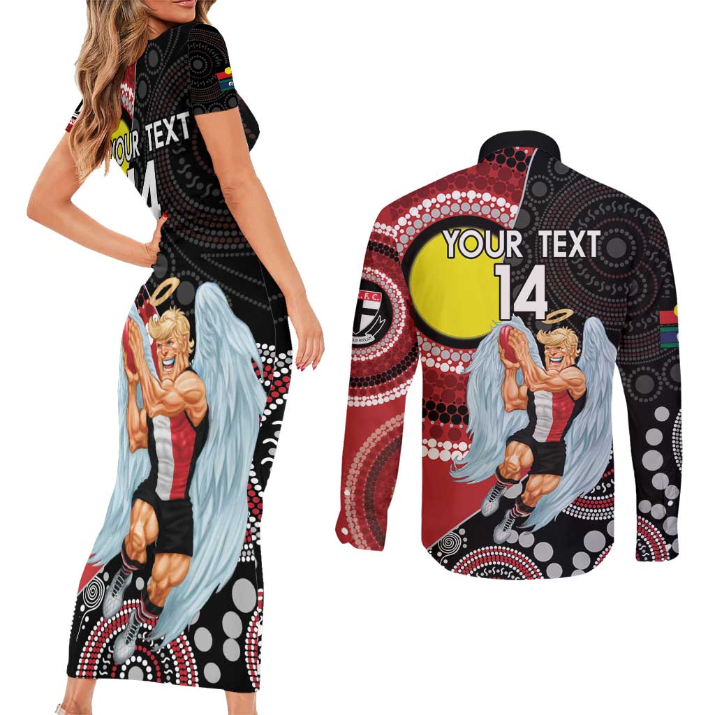 Custom AFL St Kilda NAIDOC Week Couples Matching Short Sleeve Bodycon Dress and Long Sleeve Button Shirt Keep The Fire Burning Indigenous Art