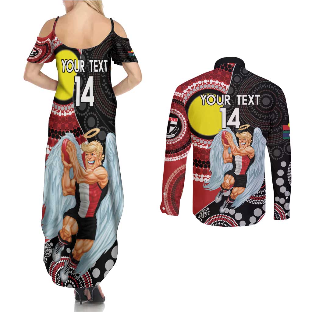 Custom AFL St Kilda NAIDOC Week Couples Matching Summer Maxi Dress and Long Sleeve Button Shirt Keep The Fire Burning Indigenous Art