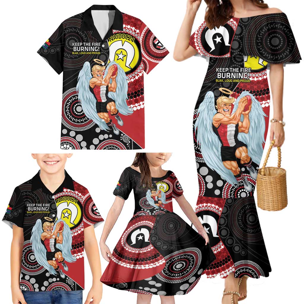 Custom AFL St Kilda NAIDOC Week Family Matching Mermaid Dress and Hawaiian Shirt Keep The Fire Burning Indigenous Art