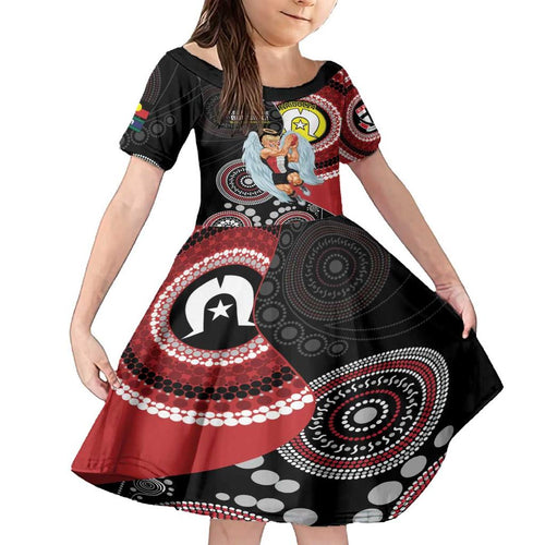 Custom AFL St Kilda NAIDOC Week Family Matching Off The Shoulder Long Sleeve Dress and Hawaiian Shirt Keep The Fire Burning Indigenous Art