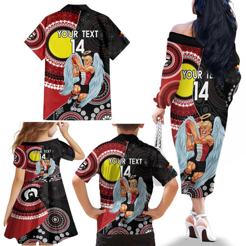 Custom AFL St Kilda NAIDOC Week Family Matching Off The Shoulder Long Sleeve Dress and Hawaiian Shirt Keep The Fire Burning Indigenous Art