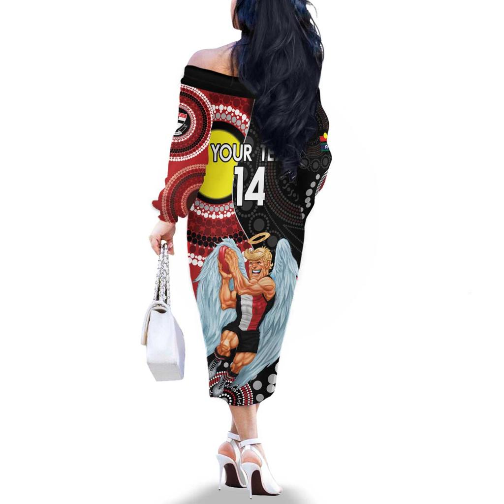 Custom AFL St Kilda NAIDOC Week Family Matching Off The Shoulder Long Sleeve Dress and Hawaiian Shirt Keep The Fire Burning Indigenous Art