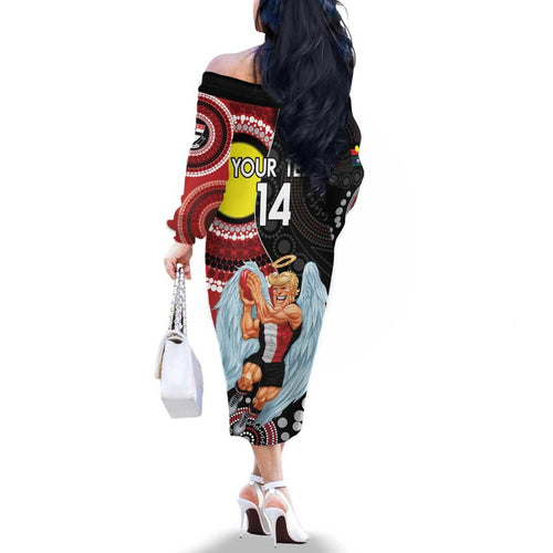 Custom AFL St Kilda NAIDOC Week Family Matching Off The Shoulder Long Sleeve Dress and Hawaiian Shirt Keep The Fire Burning Indigenous Art