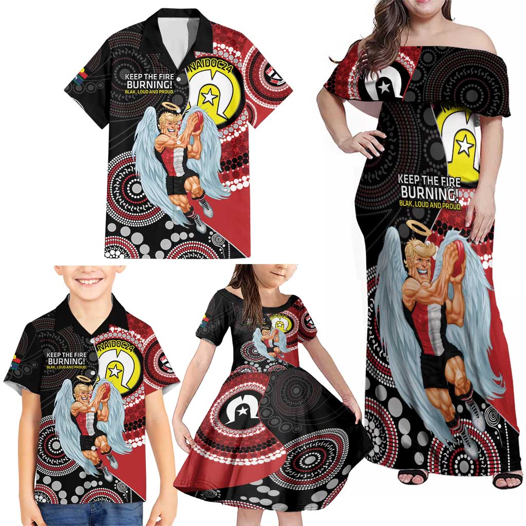 Custom AFL St Kilda NAIDOC Week Family Matching Off Shoulder Maxi Dress and Hawaiian Shirt Keep The Fire Burning Indigenous Art