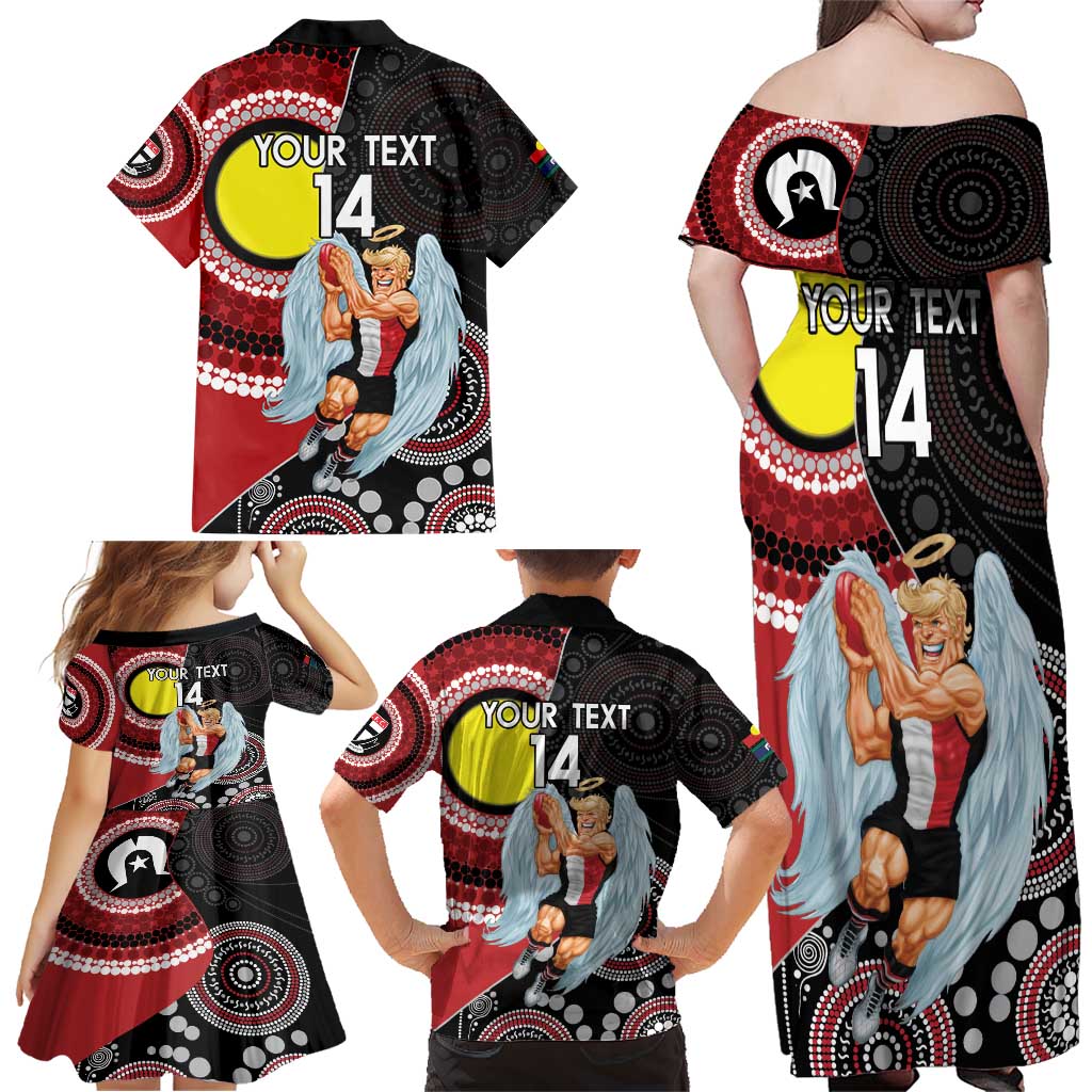 Custom AFL St Kilda NAIDOC Week Family Matching Off Shoulder Maxi Dress and Hawaiian Shirt Keep The Fire Burning Indigenous Art
